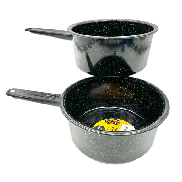 Granite Wear Saucepan Casserole 2 Qt 1.9 L Black Speckled Set of 2 - Picture 2 of 8